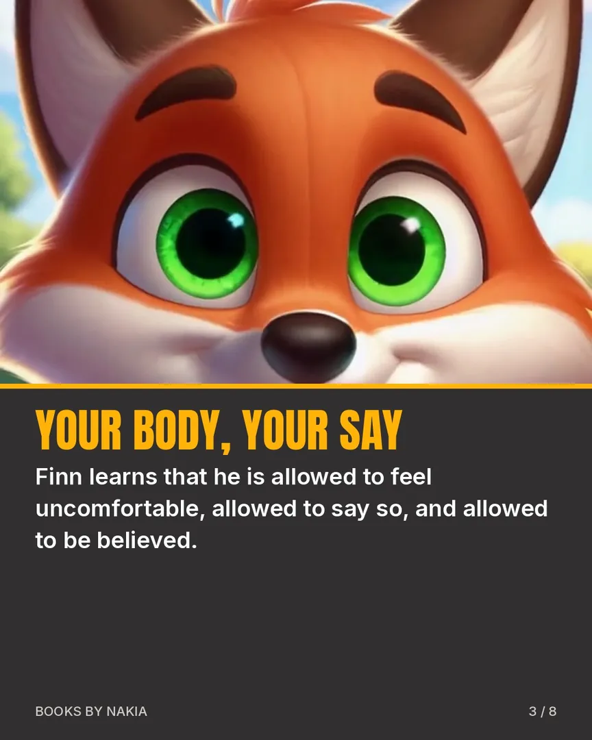 Your body, your say: a close-up of Finn the fox and a line about his first book