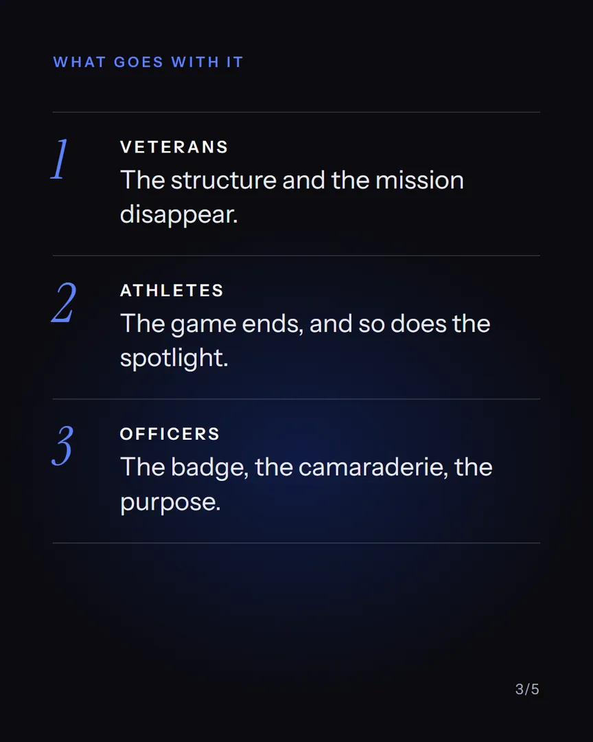 What goes with it: three numbered lines for veterans, athletes and officers