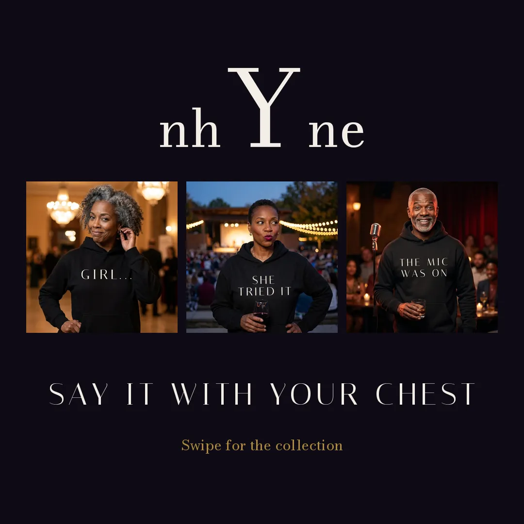 Cover: the nhYne wordmark over three small photos and the line Say it with your chest